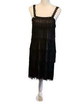 VTG Shimmering Roaring 20s Black Tiered Fringe Flapper gown Sequins